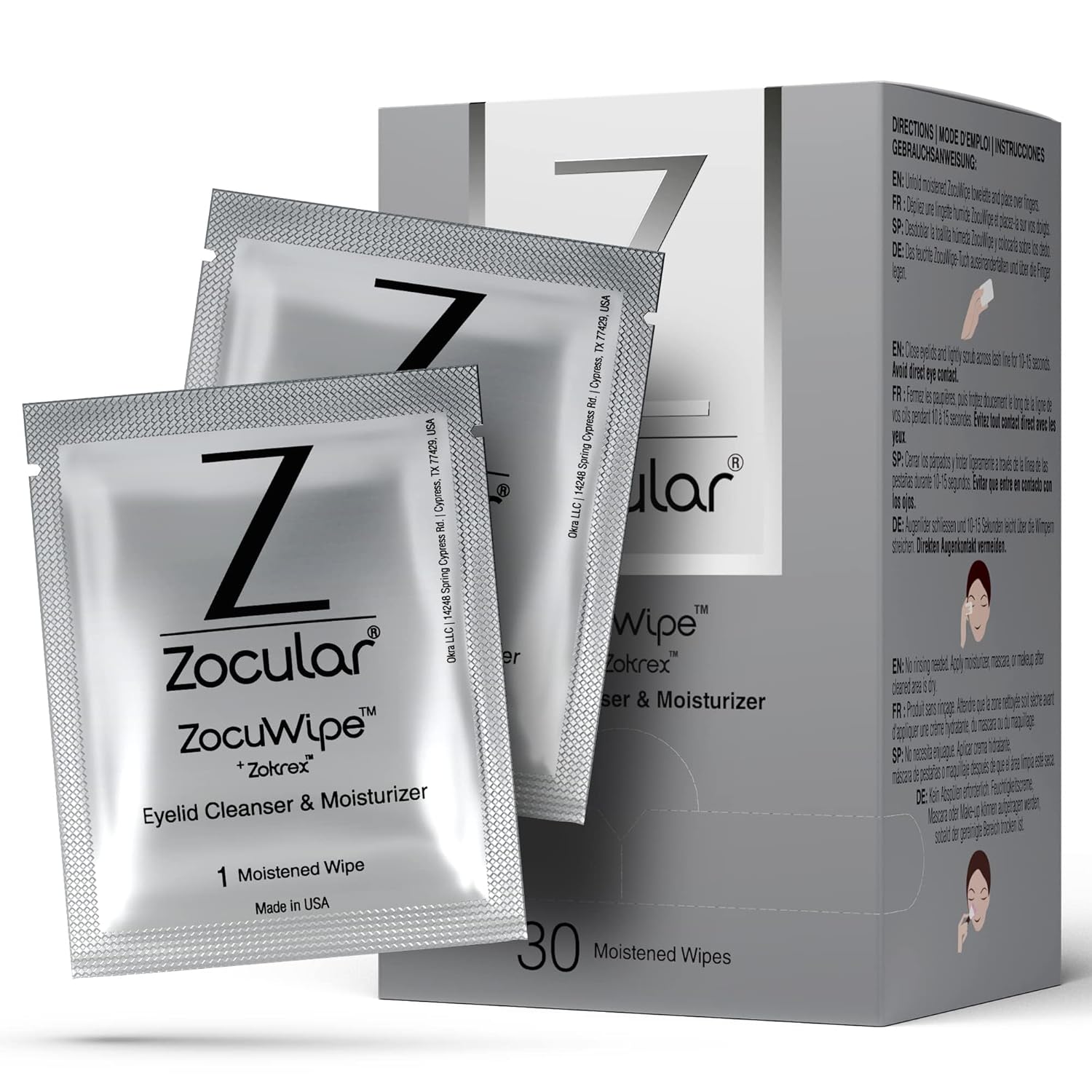 Zocufoam Eyelid Cleanser And Zocuwipe Eyelid Wipes Bundle - Eye Care For Dry And Irritated Eyes - 30 Ct