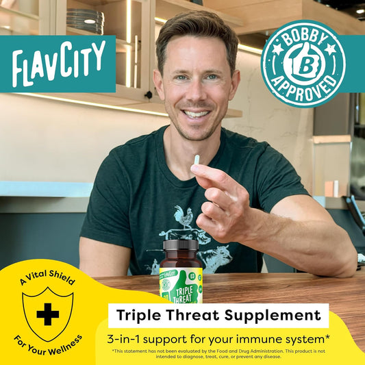 Flavcity Vitamin D Supplement, Triple Threat - 3-In-1 Dietary Supplement For Immune Support - Made With Vitamin D3, Zinc & Vitamin K2 For Maximum Absorption - 30 Capsules