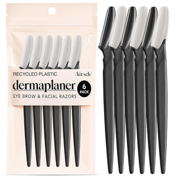 Kitsch Dermaplane Razor For Women Face - Face Razors For Women And Men - Eyebrow Trimmer, Shaver, Recycled Plastic Dermaplaning And Skin Care Tool - Black, 6 Pcs