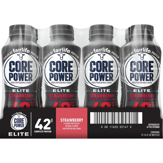 Core Power Fairlife Elite 42G High Protein Milk Shake Bottle , Ready To Drink For Workout Recovery, Strawberry, 14 Fl Oz, Liquid, Kosher (Pack Of 12)