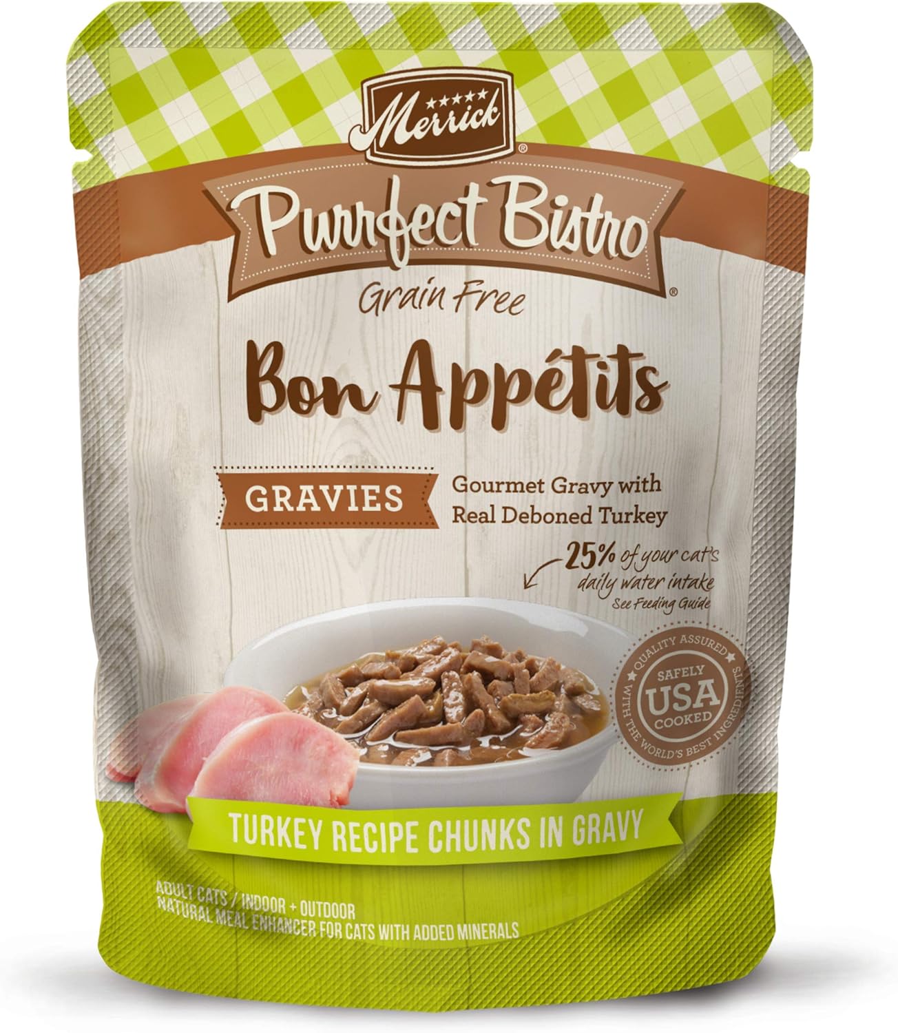 Merrick Purrfect Bistro Bon Appetits Premium Grain Free Wet Cat Food Topper, Turkey Recipe Chunks In Gravy - (Pack Of 24) 3 Oz. Pouches