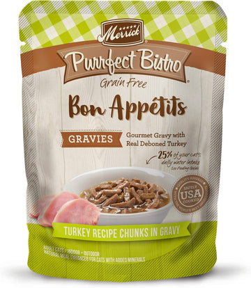 Merrick Purrfect Bistro Bon Appetits Premium Grain Free Wet Cat Food Topper, Turkey Recipe Chunks In Gravy - (Pack Of 24) 3 Oz. Pouches