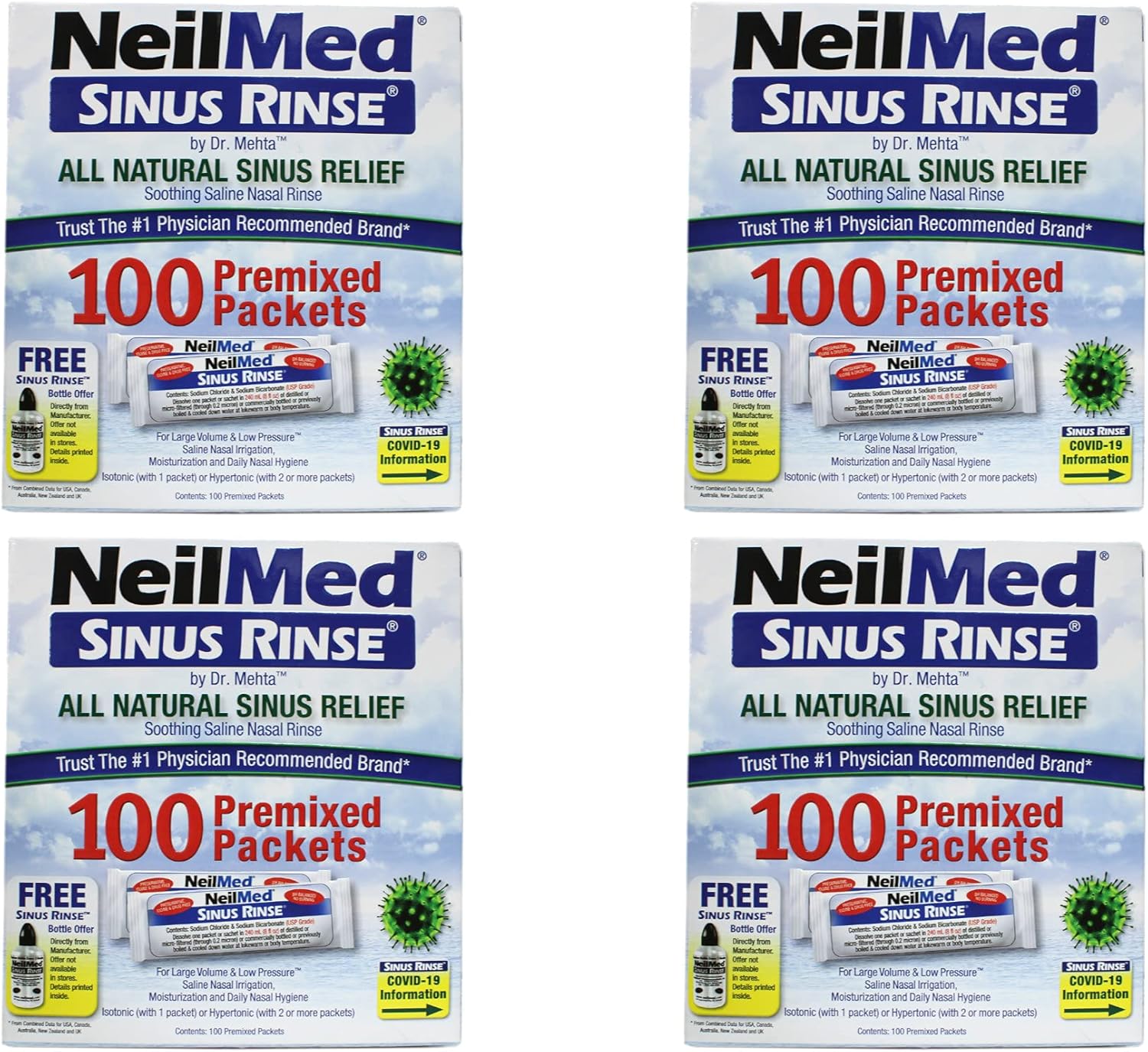 Neilmed Sinus Rinse Regular Refill 100 Packets (Pack Of 4) , Neilmed-Uj