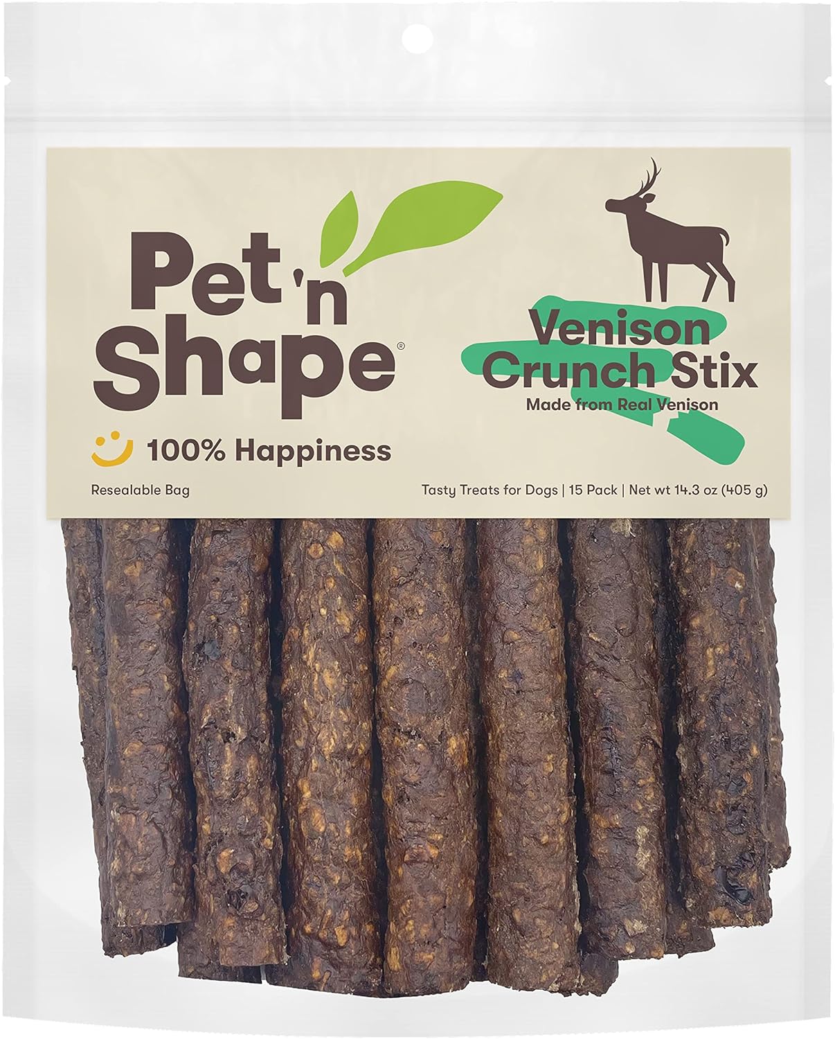 Pet 'N Shape Venison Crunch Sticks, 15 Count - Dog Chews - No Artificial Flavors, Colors, Or Preservatives - Protein Rich Alternative To Rawhide