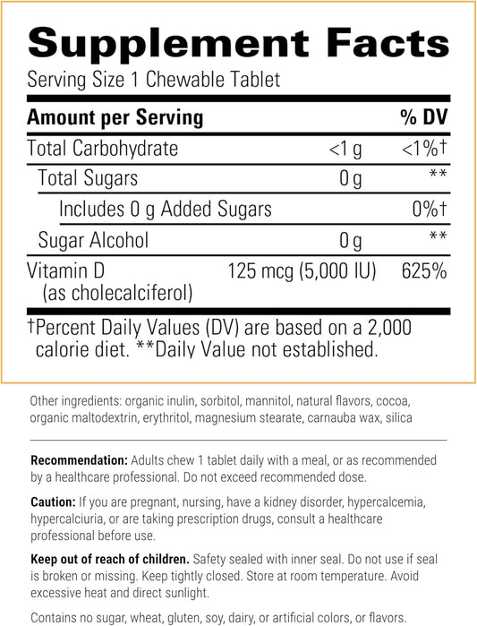 Integrative Therapeutics Vitamin D3 125 Mcg - 5,000 Iu – Immune Support Supplement* - Healthy Bone Support* - Gluten Free - 90 Chocolate Flavored Chewables