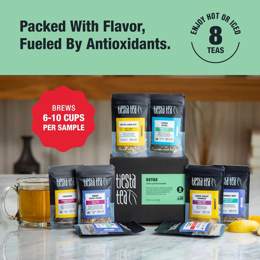 Tiesta Tea - Revitalizing Tea Sampler Dry Flight Set | High To No Caffeine Hot & Iced Tea, Up To 80 Cups | Premium Loose Leaf Tea Sample Set With Green, & Herbal Tea - 8 Resealable Sample Pouches