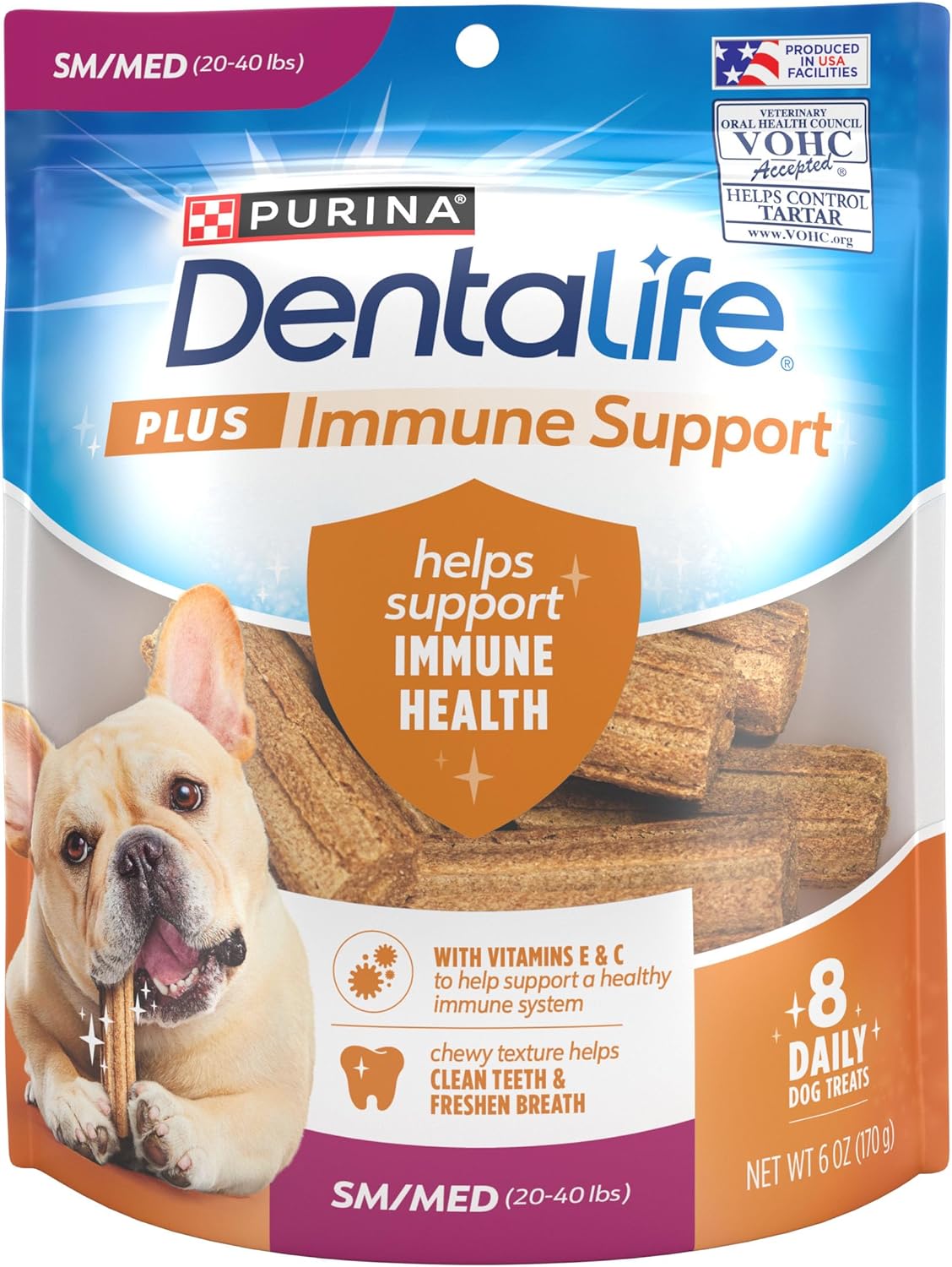 Dentalife Purina Plus Immune Support Chicken, Apple And Blueberry Flavor Small/Medium Dog Dental Chews - 8 Ct. Pouch