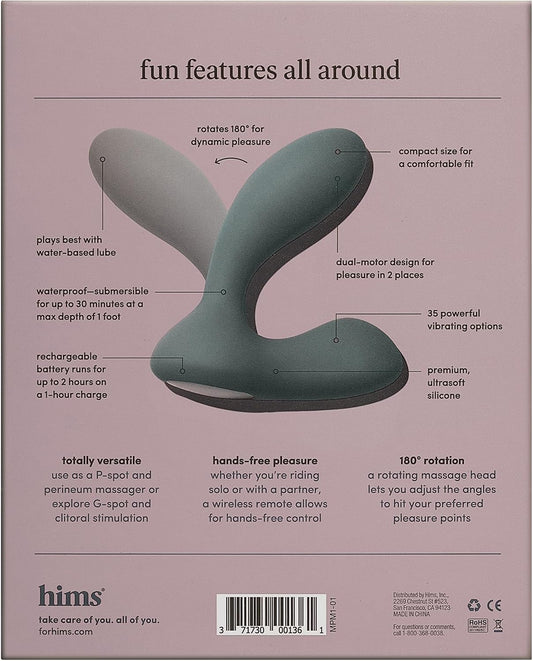 Hims Thrill Ride Prostate Massager - Remote Controlled, Silicone Prostate Vibrator - For Solo Or Couple Play - Mens Sex Toy With 36 Pleasure Settings - Anal Vibrator - Usb Rechargable & Waterproof