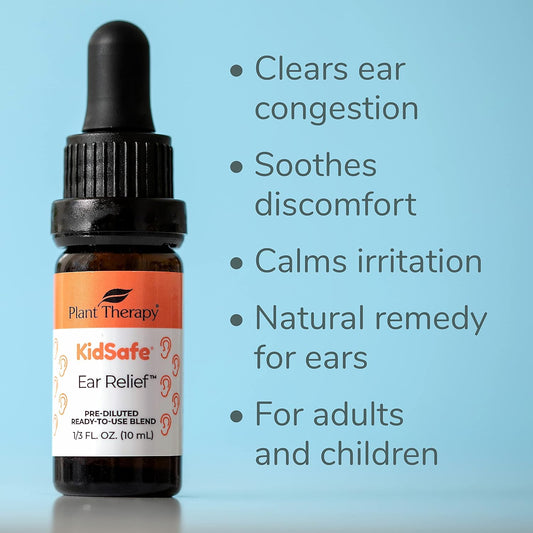 Plant Therapy Kidsafe Ear Relief Essential Oil Ear Drops Blend Pre-Diluted 10 Ml (1/3 Oz) 100% Pure, Children Ear Oil Drops, Natural Eardrops, For Kids And Adults, Therapeutic Grade