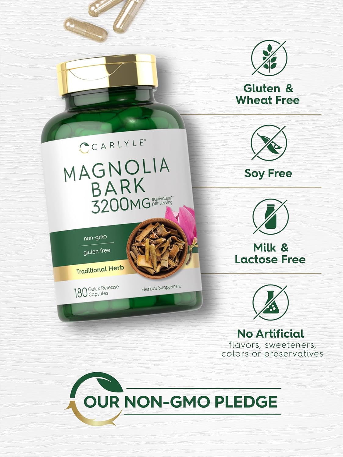 Carlyle Magnolia Bark 3200 mg | 180 Powder Capsules | Herbal Extract Supplement | Non-GMO, Gluten Free : Health & Household