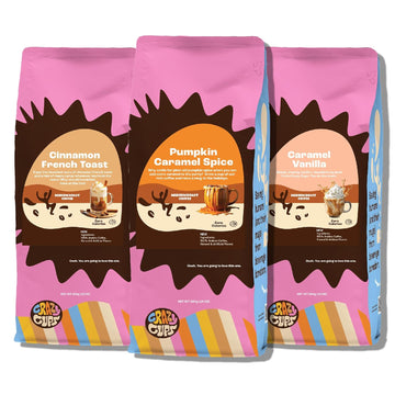 Crazy Cups Flavored Ground Coffee Variety Pack, Includes Cinnamon French Toast, Caramel Vanilla, Pumpkin Caramel Spice, In 10 Oz Bags, For Brewing Flavored Hot Or Iced Coffee, Variety 3 Pack