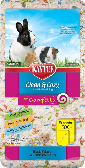 Kaytee Clean & Cozy Confetti Bedding For Pet Guinea Pigs, Rabbits, Hamsters, Gerbils, And Chinchillas, 24.6 Liters