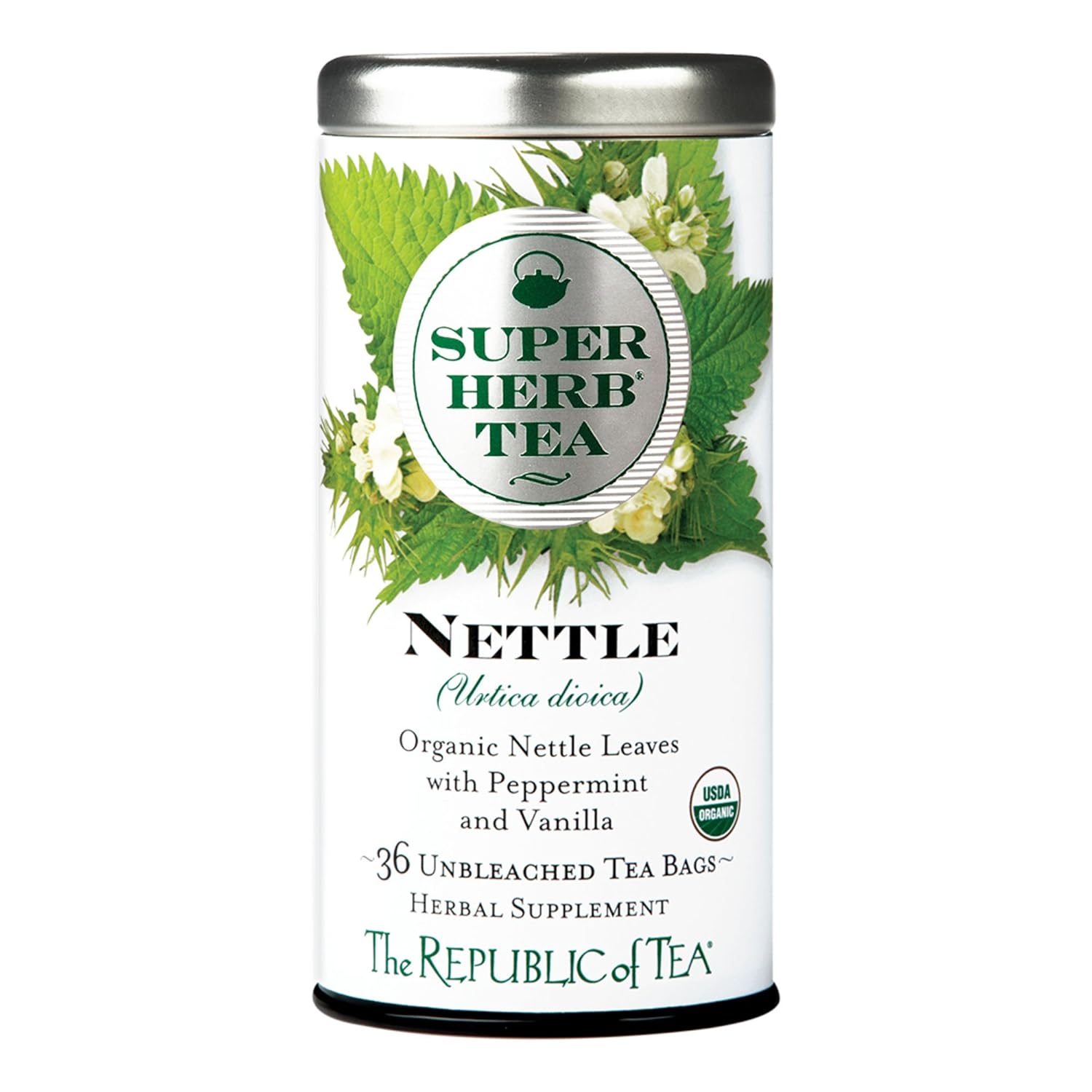 The Republic Of Tea Organic Nettle Superherb Herbal Tea, Tin Of 36 Tea Bags