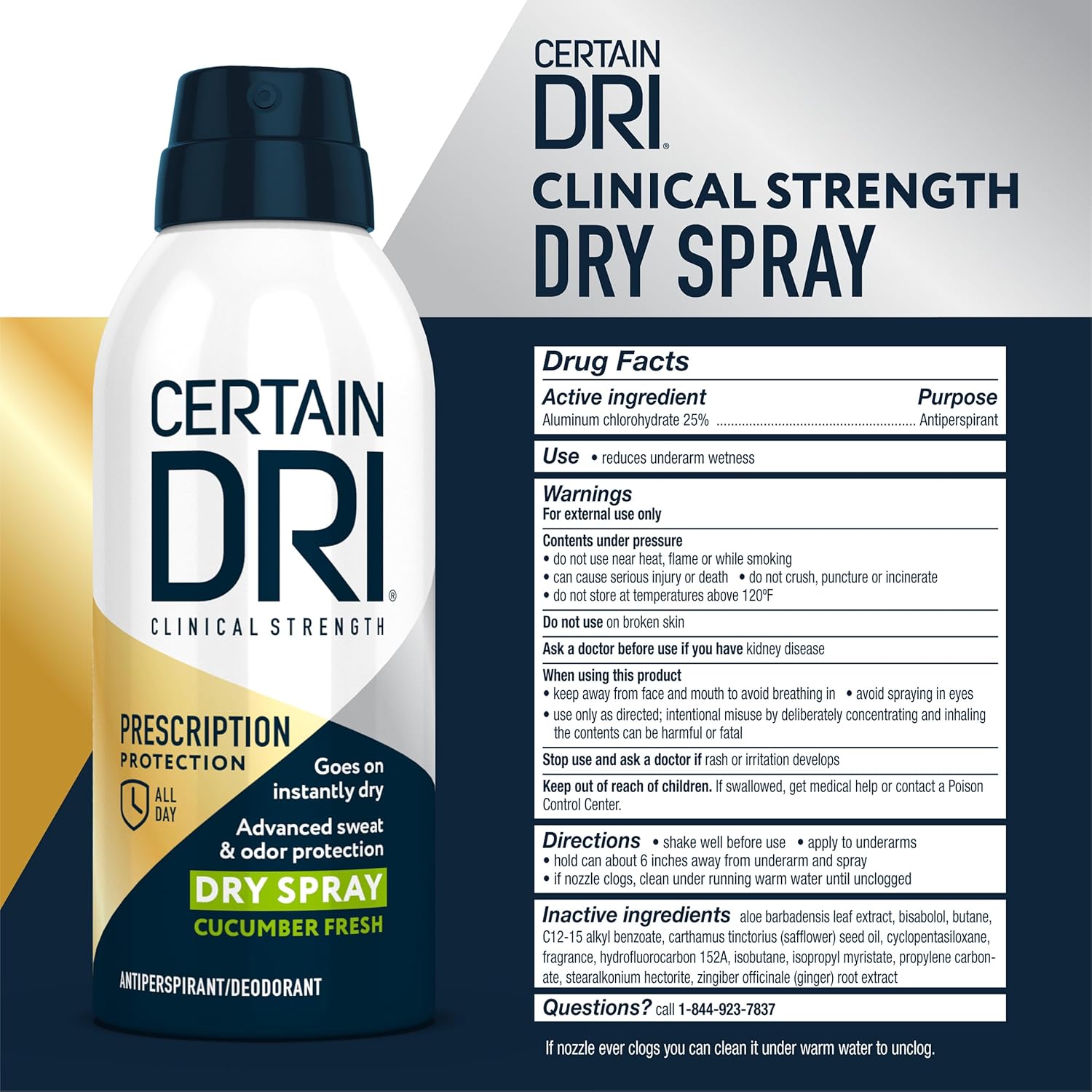 Certain Dri Prescription Strength Clinical Antiperspirant Dry Spray, Hyperhidrosis Treatment for Men & Women, Long-Lasting 72hr Protection, Whole Body Spray Deodorant, Cucumber Fresh Scent, 4.2oz : Beauty & Personal Care