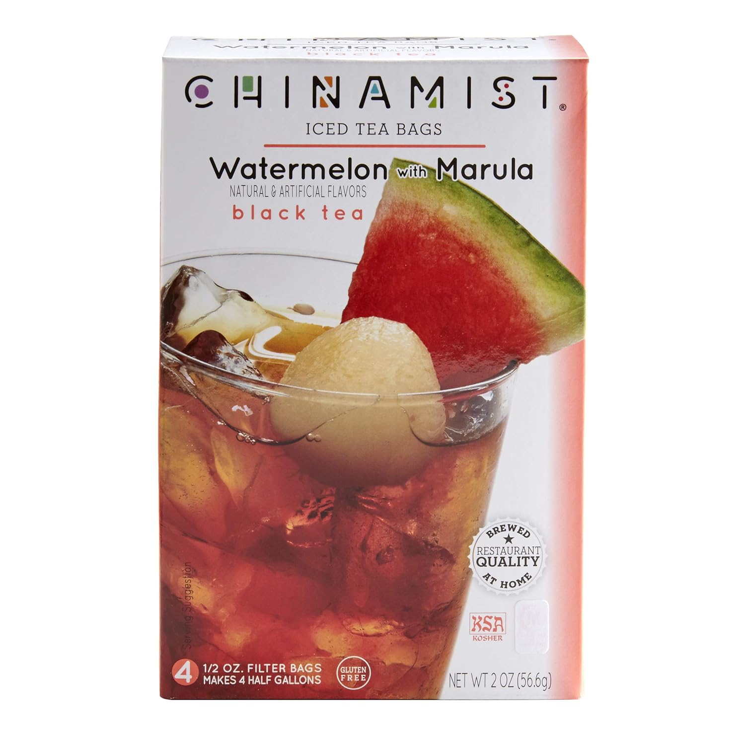 China Mist Iced Tea – Watermelon With Marula Black Tea Infusion – Refreshing And Delicious – Each Tea Bag Yields 1/2 Gallon – 4 Bags