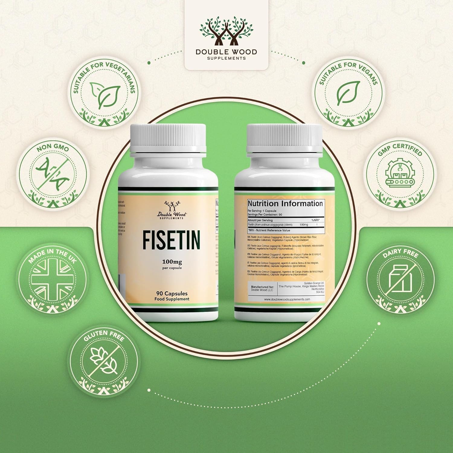 Double Wood Fisetin Supplement | 90 Fisetin Capsules - 100mg per Serving | Antioxidant Senolytic Agent Supplement | Non-GMO, Vegan & Gluten Free : Amazon.co.uk: Health & Personal Care