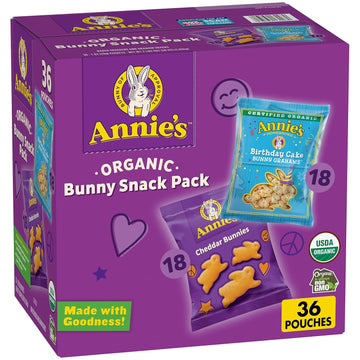 Annie'S Organic Birthday Cake Bunny Grahams And Cheddar Bunnies Snack Pack 36 Count, Kids Snacks, Back To School Snacks, 36 Oz