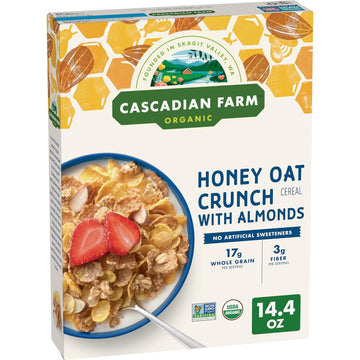 Cascadian Farm Organic Honey Oat Crunch Cereal With Almonds, Non-GMO, 14.4 oz