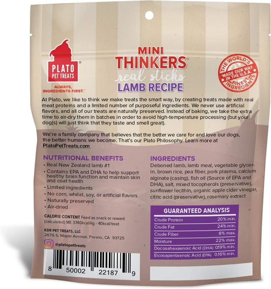 Plato Pet Treats Air Dried Dog Treats Lamb Mini Thinkers Sticks, Natural Dog Treats, Real Meat, Air Dried, Made In The Usa, 3Oz