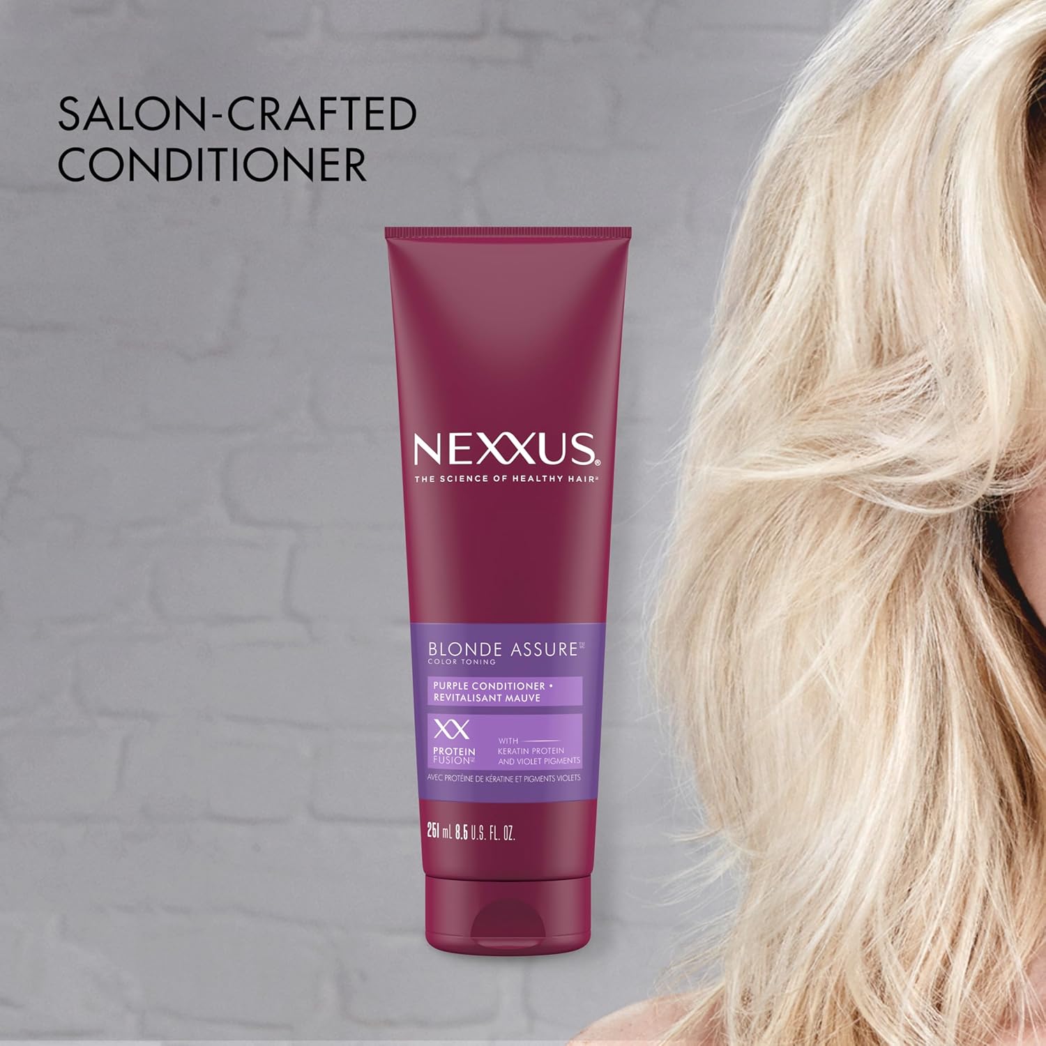 Nexxus Hair Color Blonde Assure Purple Conditioner, Keratin Conditioner, For Blonde and Bleached Hair, Color Conditioner 8.5 oz : Beauty & Personal Care