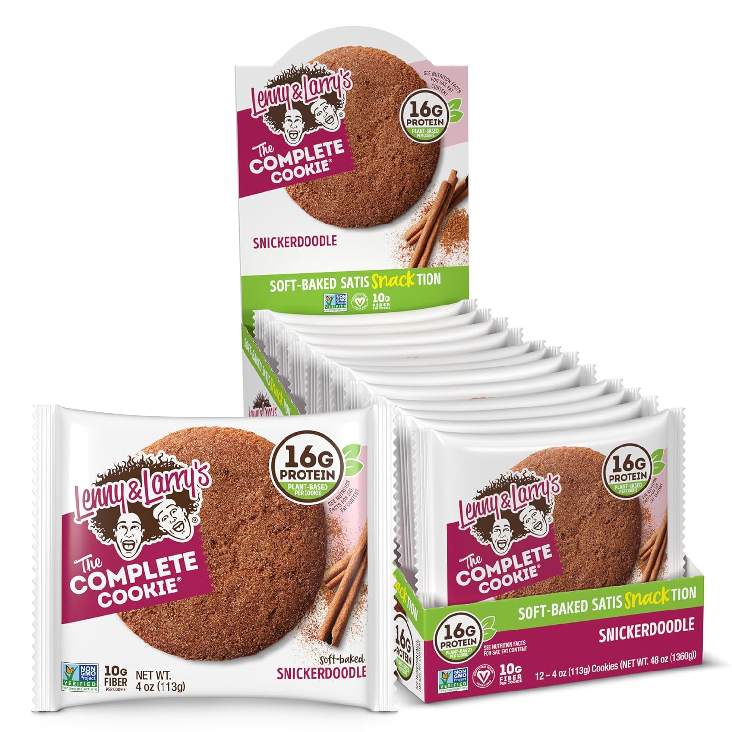 Lenny & Larry'S The Complete Cookie, Snickerdoodle, Soft Baked, 16G Plant Protein, Vegan, Non-Gmo, 4 Ounce Cookie (Pack Of 12)