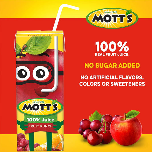 Mott'S 100 Percent Fruit Punch Juice, 6.75 Fl Oz Boxes, 32 Count (4 Packs Of 8)