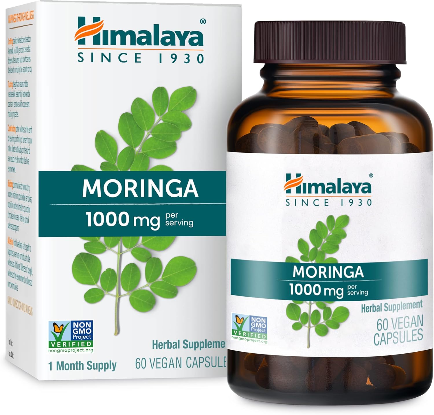 Himalaya Moringa, 60 Capsules, Green Superfood For Antioxidant Support And Wellness, 1000 Mg, 1 Month Supply, Non-Gmo Project Verified, Vegan, Gluten Free Supplement, Additive Free