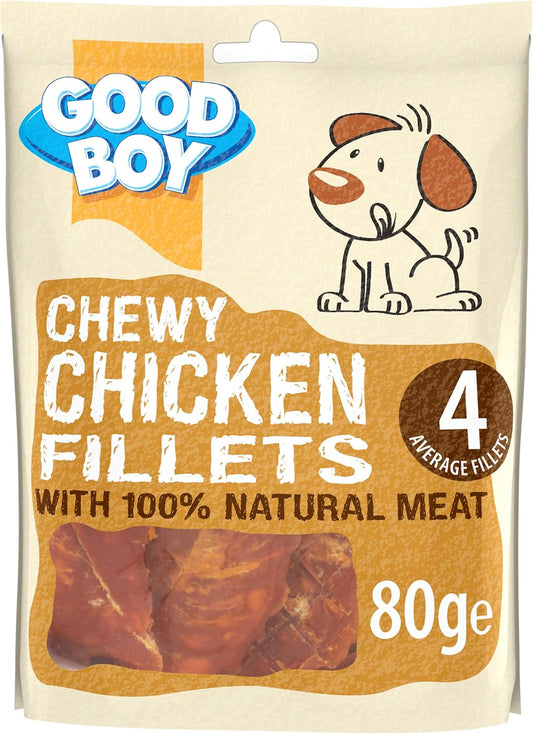Good Boy - Chewy Chicken Fillets - Dog Treats - Made With 100% Natural Chicken Breast Meat - 80 G E - Low Fat Dog Treats - Case Of 10