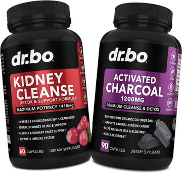 Kidney Cleanse Detox & Activated Charcoal - Natural Cranberry & Uva Ursi Extract to Support Kidneys, Bladder & Urinary Tract Health - Coconut Charcoal Pills for Stomach Gas & Bloating Support