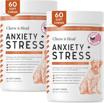 Dog Calming Treats, 2Pk - 120 Soft Chews, Anxiety Supplement - Stress Relief Thiamine And L-Tryptophan For Travel, Storms, Fireworks - With Ginger And Melatonin - Made In The Usa