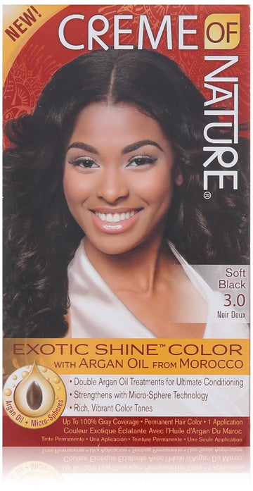 Creme Of Nature Exotic Shine Hair Color With Argan Oil From Morocco, 3.0 Soft Black, 1 Application