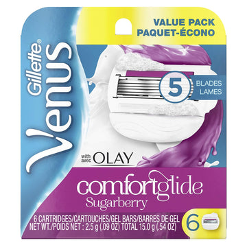 Gillette Venus Comfortglide With Olay Sugarberry Women'S Razor Blade Refills, 6 Count (Packaging May Vary)