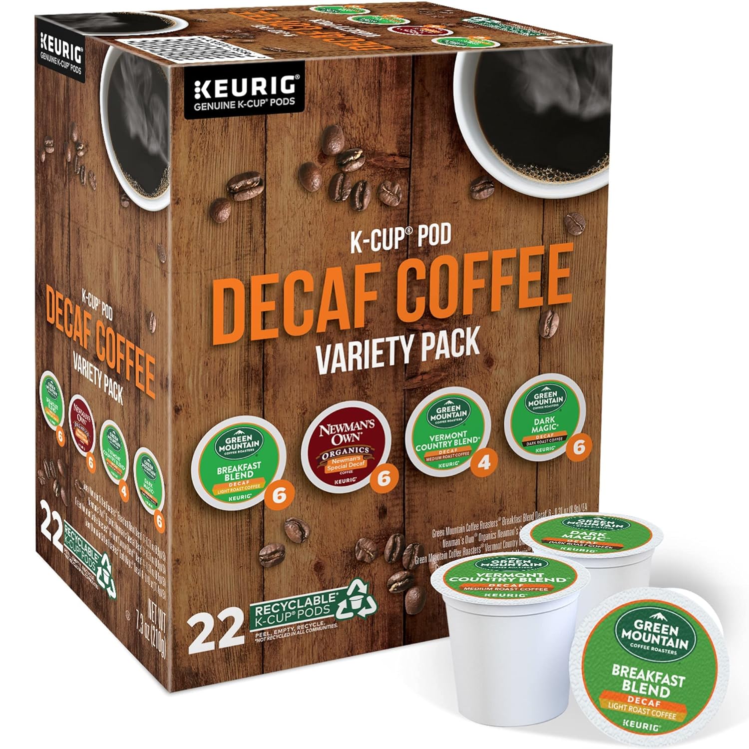 Keurig Green Mountain Coffee Roasters Decaf Coffee Variety Pack, Single-Serve K-Cup Pods, 22 Count