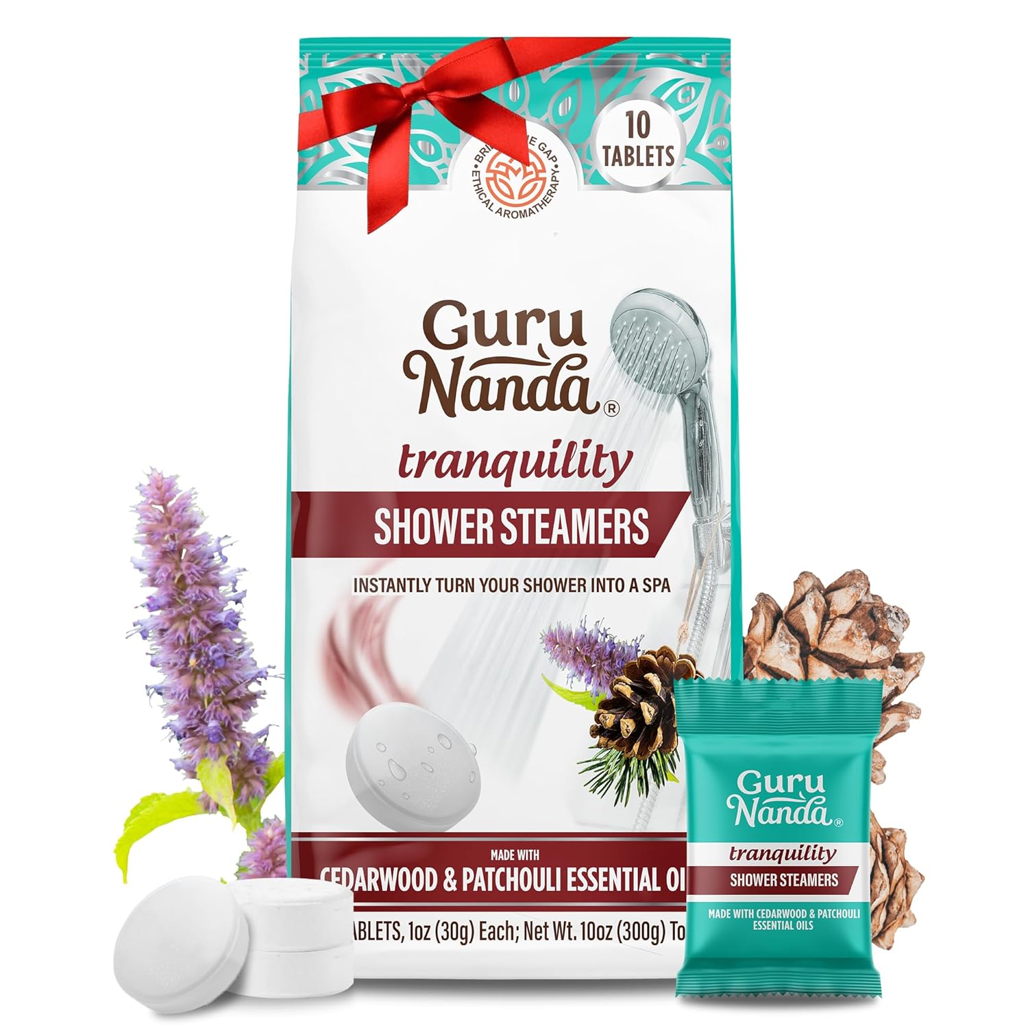 Gurunanda Tranquility Shower Steamers For Aromatherapy 10 Pack, Relaxation Gifts For Women & Men, Essential Oils, Stress Relief, Home Spa & Self Care