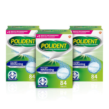 Polident Overnight Whitening Denture Cleanser Tablets - 84 Count (Pack Of 3)