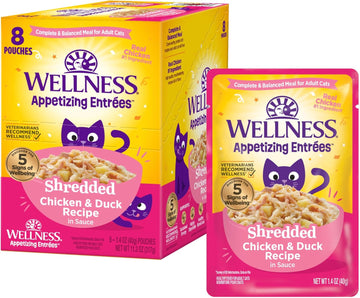 Wellness® Appetizing Entrées™ Shredded Chicken & Duck Recipe In Sauce Natural Wet Cat Food, 1.4 Oz Pouch (Pack Of 8)