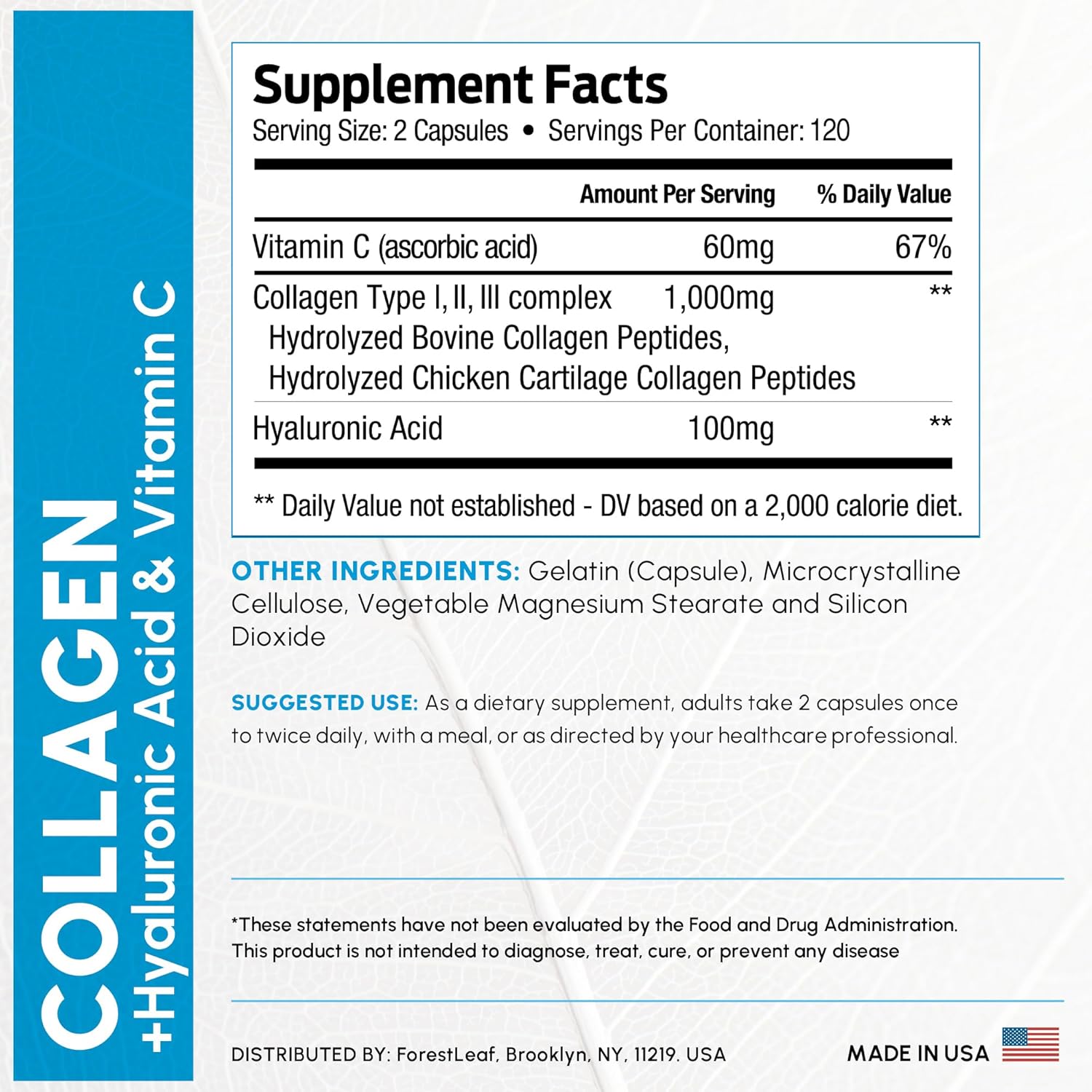 Forestleaf Multi Collagen Pills With Hyaluronic Acid + Vitamin C | Hydrolyzed Collagen Supplements For Women Or Men | Multi Collagen Capsules Peptides For Skin, Wrinkles, 240 : Health & Household