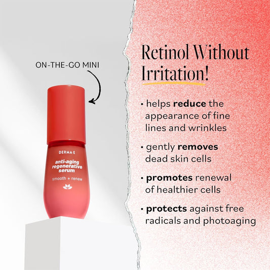 Derma E Face Serum, Anti Aging Regenerative Retinol Serum For Face, 1 Fl Oz, Vitamin A, Bakuchiol, Glycolic Acid, Green Tea Extract, Helps Reduce Appearance Of Fine Lines And Wrinkles