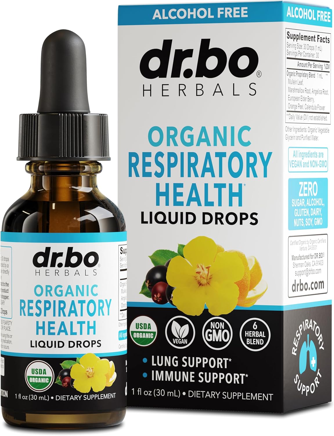 Lung Detox Respiratory Health Drops - Organic Respiratory Supplements Herbal Lung Cleanse, Mullein Drops For Lungs Bronchial Support, Mucus Clear With Mullein Leaf Extract, Elderberry Supplement 1 Oz