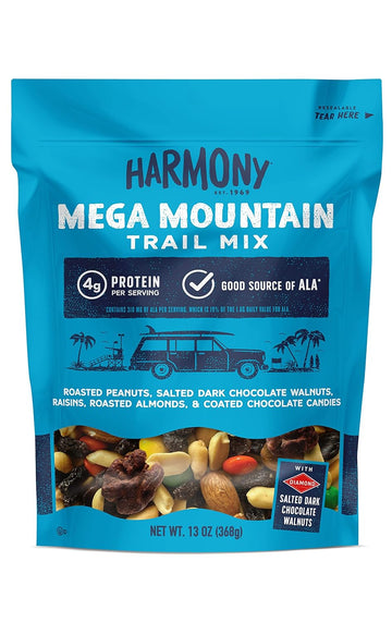 Diamond Of California Harmony Mega Mountain Trail Mix With Mixed Nuts, Dried Fruit And Chocolate, 13 Oz, 3 Pack