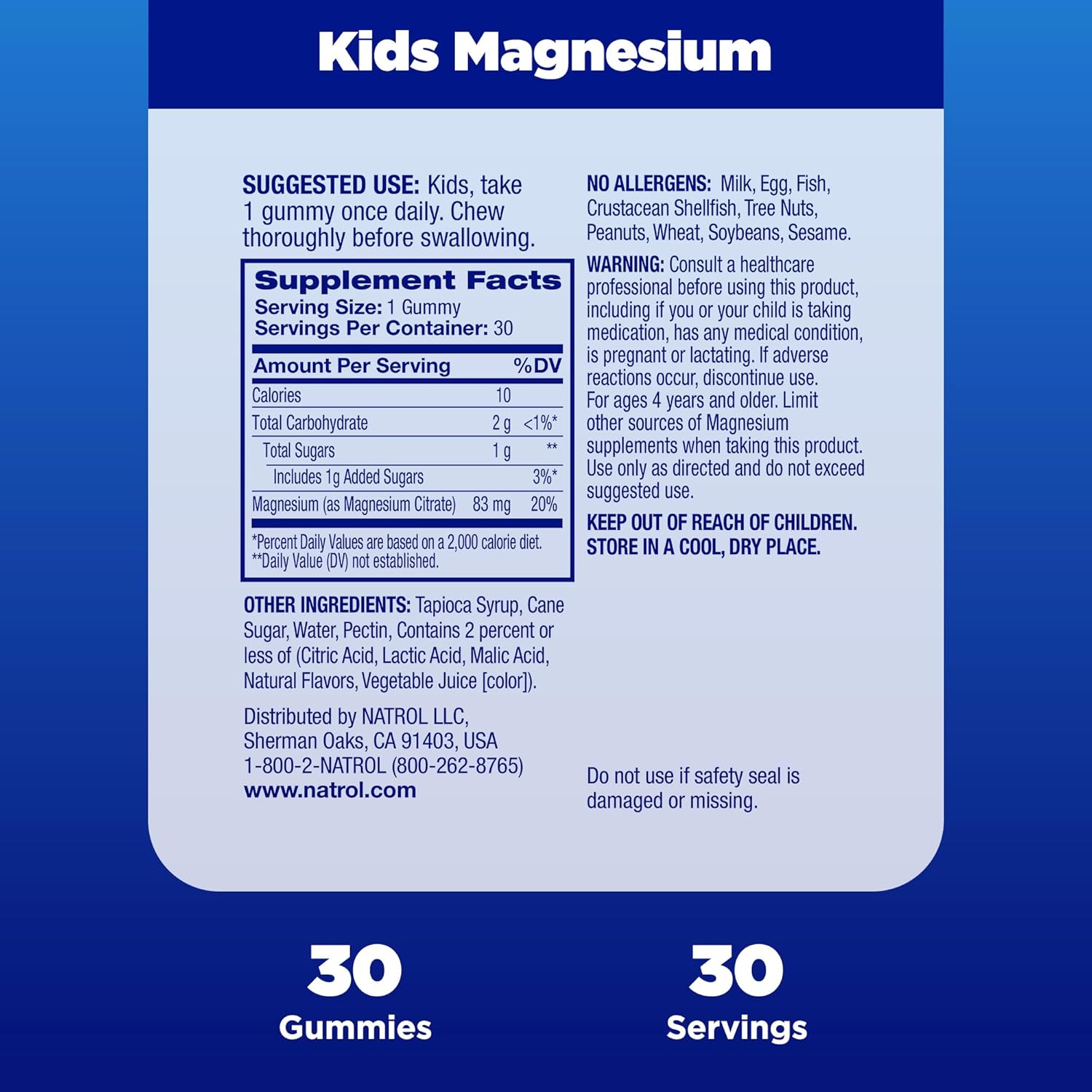 Natrol Kids Magnesium Citrate Gummies, Dietary Supplement to Calm and Relax, Magnesium for Kids, 30 Razzilicious-Flavored Gummies, 30 Day Supply : Health & Household