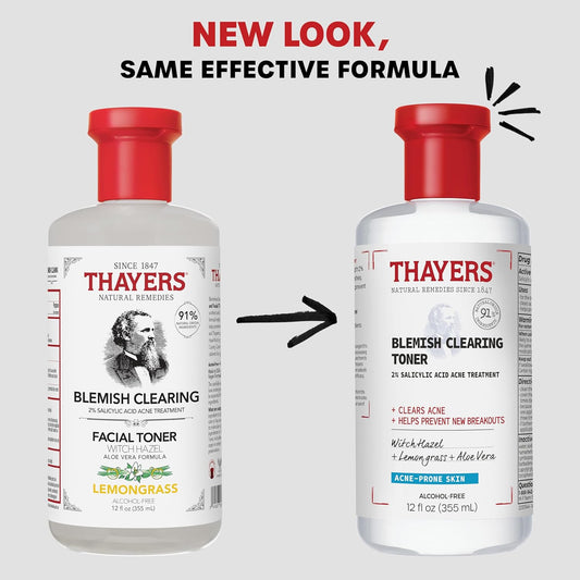 Thayers Blemish Clearing Salicylic Acid Toner, Acne Treatment Face Toner With 2% Salicylic Acid, Soothing And Non-Stripping Skin Care, 12 Fl Oz (Packaging May Vary)