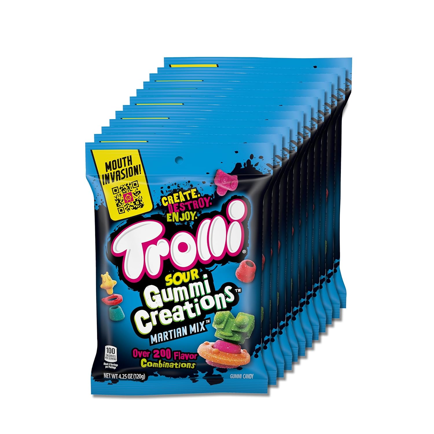 Trolli Sour Gummy Creations Martian Mix, Sour Gummy Candy, 4.25 Ounce Bags (Pack Of 12)