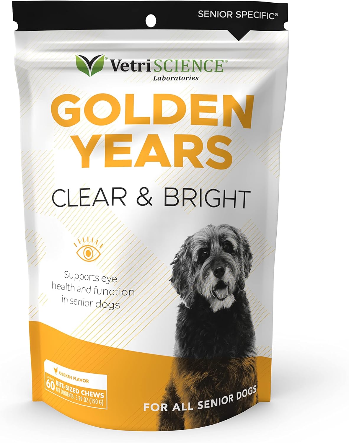 VetriScience Golden Years Clear and Bright Vision Support for Senior Dogs, Chicken Flavor, 60 Chews - Supports Cloudy and Teary Eyes and Ocular Blood Flow