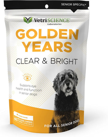 VetriScience Golden Years Clear and Bright Vision Support for Senior Dogs, Chicken Flavor, 60 Chews - Supports Cloudy and Teary Eyes and Ocular Blood Flow