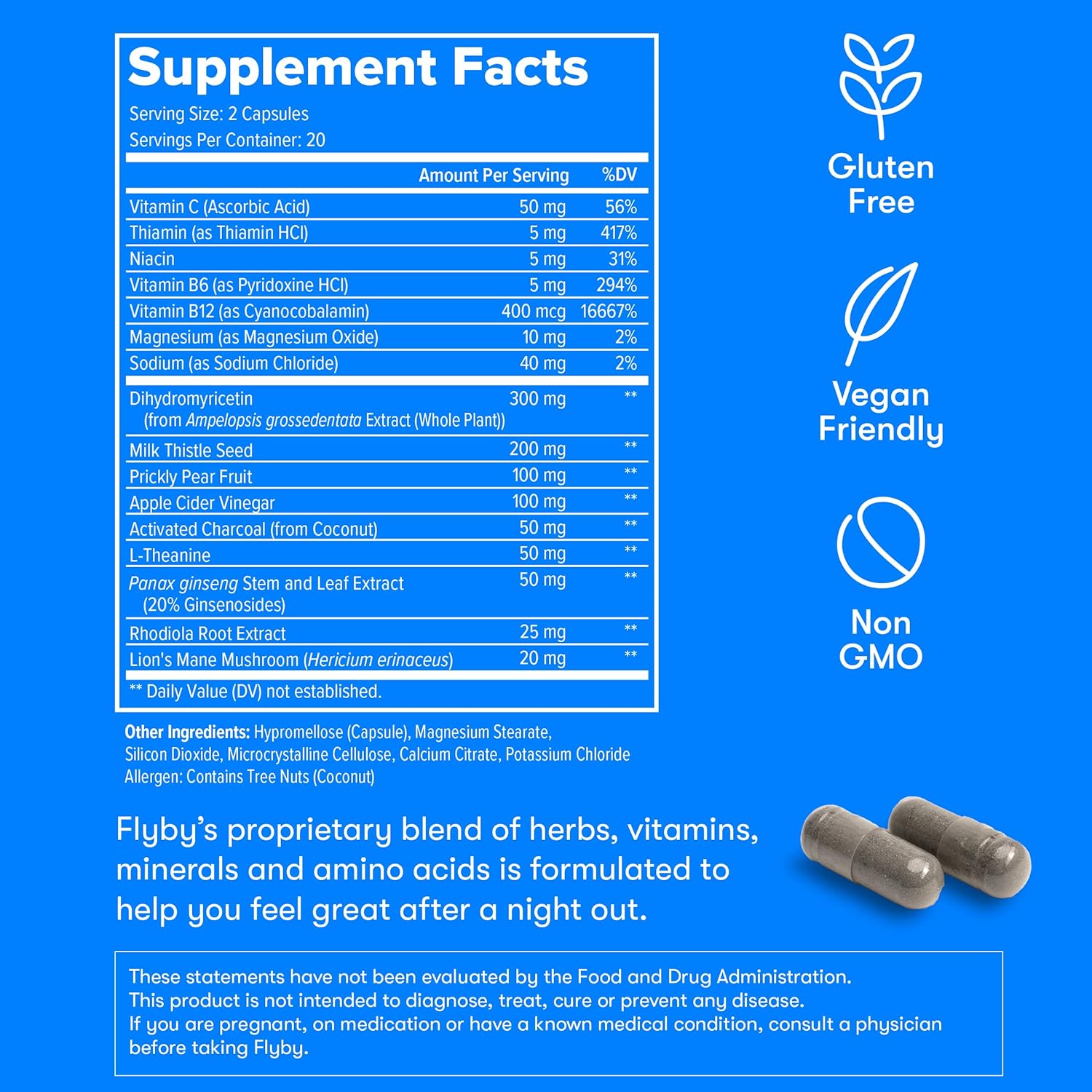 Flyby Recovery Supplement - All The Hang, Without The Over!™ - With Milk Thistle, Vitamin C, Activated Charcoal, And Apple Cider Vinegar - Pre & Post Drinking Formula (40 Count) : Health & Household