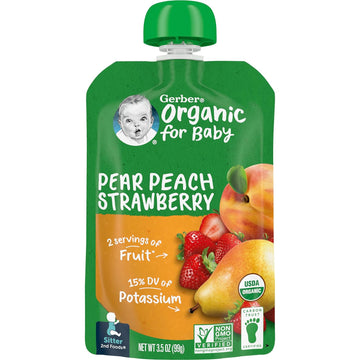 Gerber Organic Baby Food Pouches, 2nd Foods for Sitter, Peach Strawberry, 3.5 Ounce (Pack of 12)