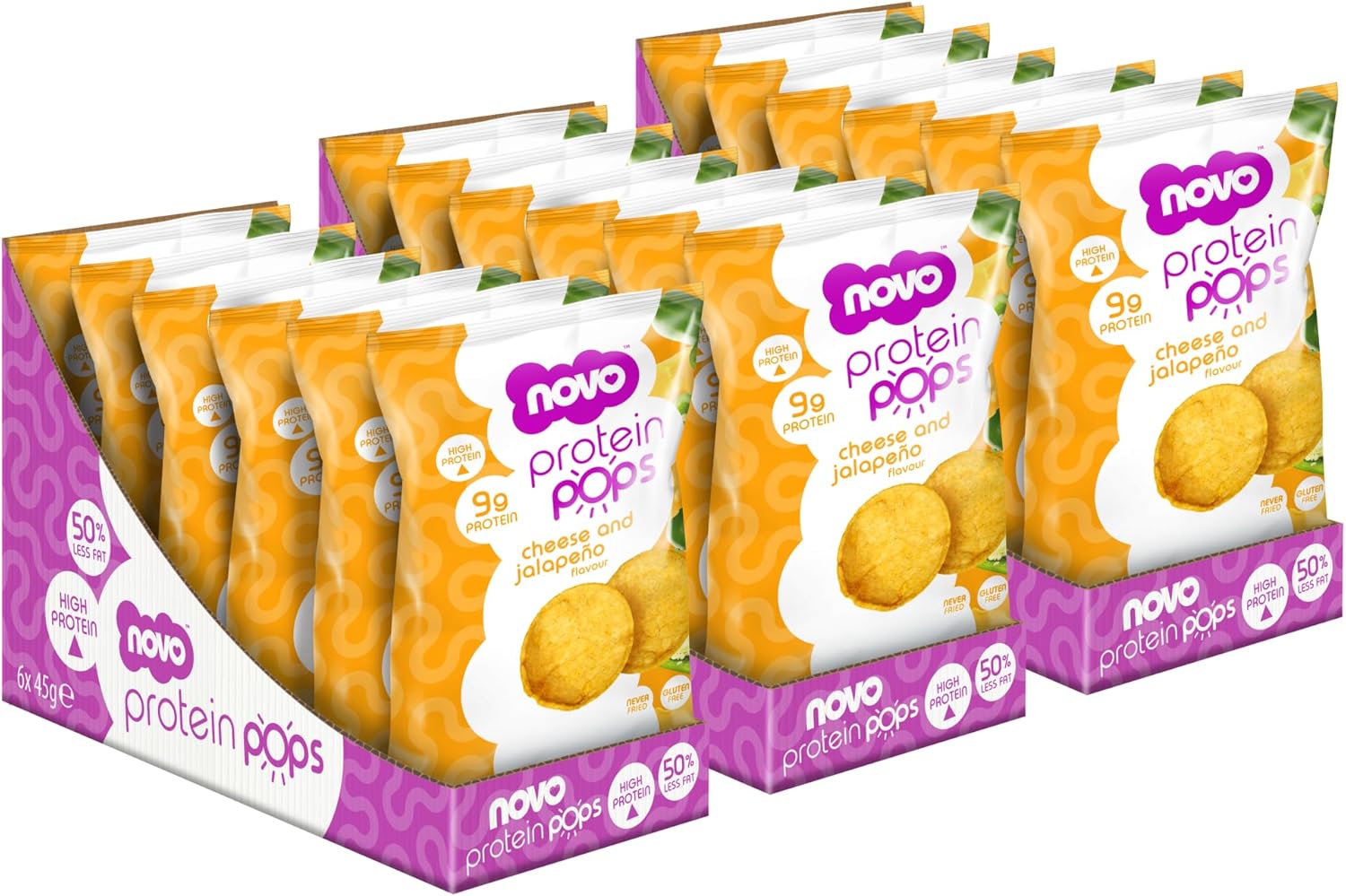 Novo Nutrition | Protein Pops | Healthy Savoury Snack With High Protein, Low Sugar And High Fibre | Pack Of 6 X 45G (Barbeque)