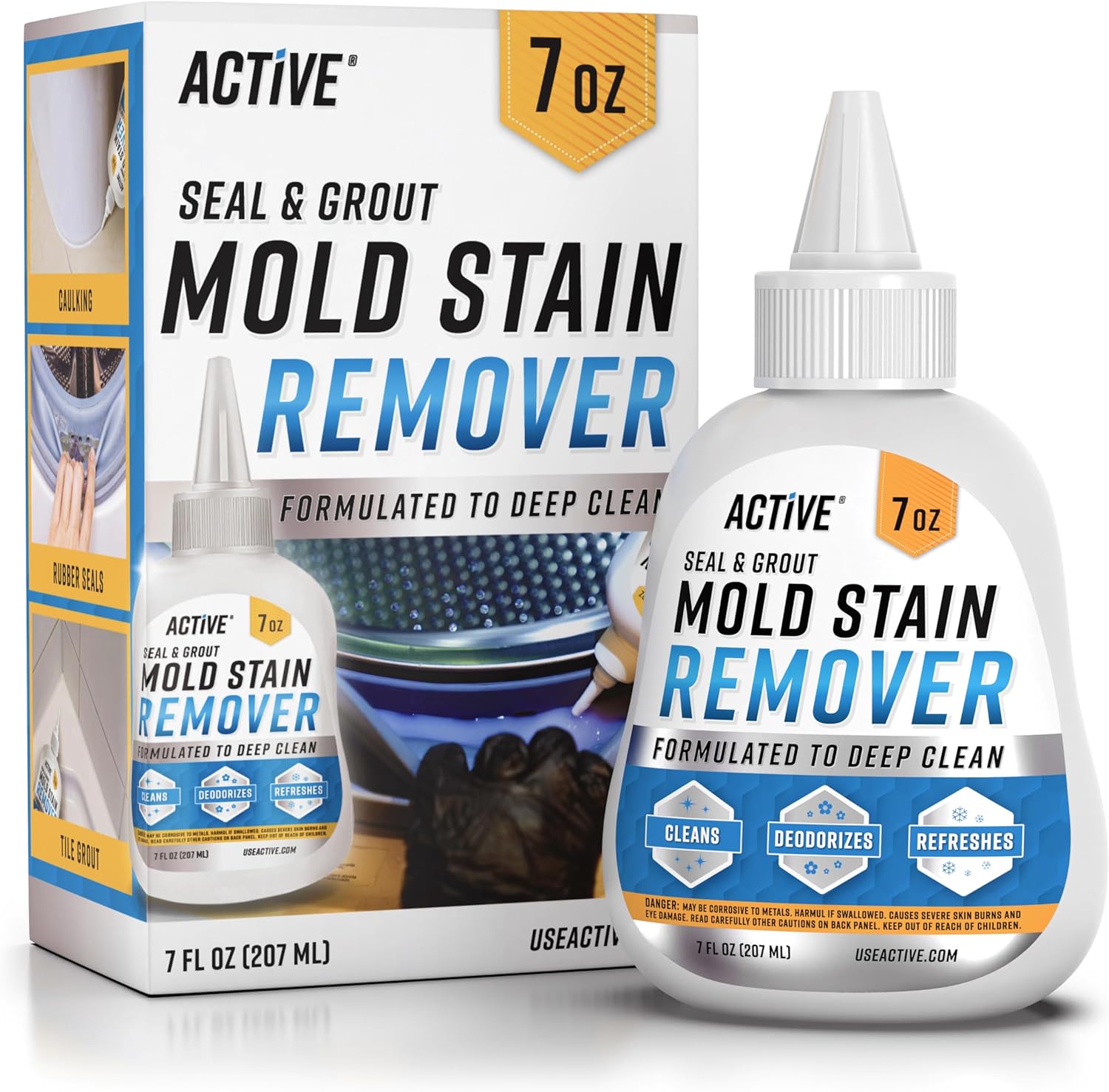 Active Mold Stain Remover Gel Cleaner Heavy Duty Stain Cleaner For Front Loader Washing Machine Seal, Bathroom Grout, Shower, Caulk - Front Load Washer Cleaning Solution - 7 Fl Oz