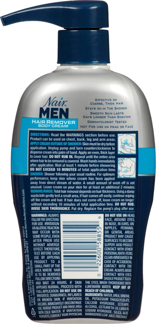 Nair Men Hair Remover Body Cream, Body Hair Remover for Men, 13 Oz Bottle